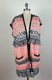 Lucky Brand Aztec Fringe Cape Cardigan