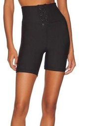 We Wore What Lace Up Biker Short, Size M, Black