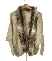 Plus Size MILITARY HIPPIE Felicity Faux Fur Batwing Cardigan Tan