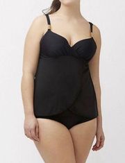 Cacique Swim Draped Tankini Top Balconette Bra Size 36C Black