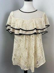 NEW Ryu Cream Lace Ruffle Blouse Top Large