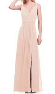 LEVKOFF Bridesmaid Dress Style 7021 petal pink wedding maxi Size 10