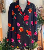 BLAIR Black Floral Casual Button Down Blouse Size XL