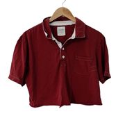 Billy Reid Women's Red Cotton Cropped Quarter Button Polo