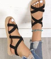 Women Split leather slingback sandals with crossed strap