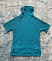 Under Armour Teal Waffle Knit Half Sleeve Cowl Neck Sweater Women's Large