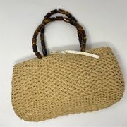 Vintage Talbots Woven Straw Purse Bag tortoiseshell handles Y2K 90s Coastal Prep