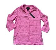 Tahari NWT Barbie Pink 100%‎ Linen V-Neck Chambray Tunic Blouse Top Size Small