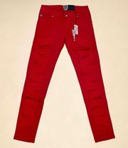 Tripp NYC Z-Cut Strappy Skinny Jeans In Red