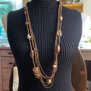 Bohemian Tribal 5 Strand Long Necklace Seed Beads Brown and black