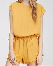 Forever 21 Mustard Yellow Pom-Trim Cutout Romper