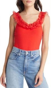 & Other Stories sleeveless Bodysuit tank top style Organza Ruffle red