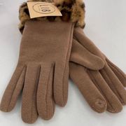 NWT L.I.B New York gloves texting friendly. Brown faux fur decor.
