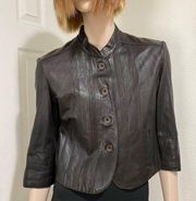 Anthropologie JUNE Handcrafted Dark Brown Cropped 3/4 Sleeve Leather Jacket Sz M