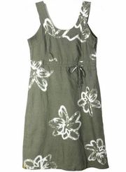 LOLE' Khaki Green Tie Dye Flowers Sleeveless Linen Blend Dress ~ Women's Size 8