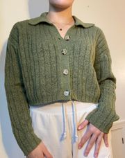 Green Cropped Collared Cardigan