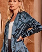 NEW-LIZZIE SATIN BLAZER - TEAL