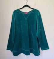 Woman Within Green Velour Velvet Round Neck Long Sleeve Blouse Top ~ Size 2X