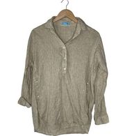 J. McLaughlin 100% Linen Fallon Popover Blouse with Button Side Detail Beige Tan