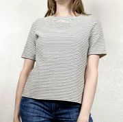 Talbots Textured Black & White Striped Boxy Top