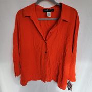 Sag Harbor Guava Red Orange 100% Silk Button 3/4 Sleeve Women's Blouse Size 18