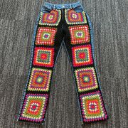 Farm Rio Denim Multi Color Crochet Jeans