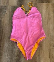 Patagonia Women’s Nanogrip Sunset Swell Pink/Orange One-Piece Swimsuit Size M/L