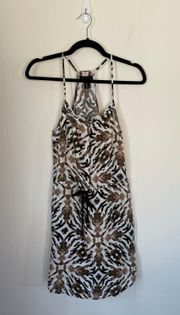 animal print linen dress spaghetti straps pockets women’s size 2