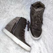 Brown High Top Lace Up Wedge Sneakers 6.5M
