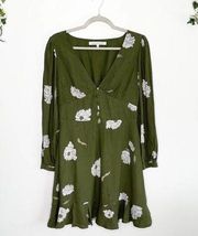 CUPCAKES & CASHMERE Olive Green Floral Mini Dress Long Sleeves Size 4