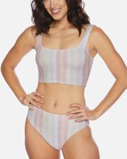 HEATHER OMBRE STRIPE SWIM BRALETTE/HIGH WAIST BOTTOM SET