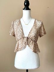 LE LIS | Animal Print Sheer Cropped Peplum Top Sz S