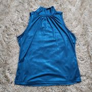 Studio 1940 Mock Neck Silky Blue Sleeveless Top Size Medium