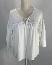 3/4 Sleeve White Peasant Embroidered Top Size Large