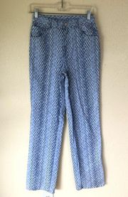 Newport News Jeanology High Rise Print Blue Pants 6T 33” Long