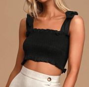 Capulet Women's McKenna Black Square Neck Smocked Ruffled Crop Top