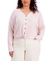 Ribbed Pink Front Knot Top 3X