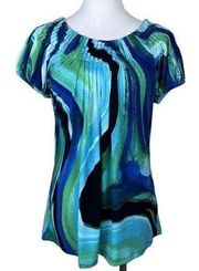 Style & Co Women's Blue Marbled Pattern Sleeveless Blouse Shirt Size SMALL