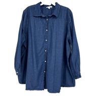 Woman Within Chambray Denim Button Up Shirt Long Sleeve Cotton Size 3X 30/32