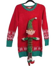 Its Our Time Pullover Sweater Women's S Red Green Elf Plush Ugly Christmas 3-D