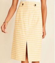 Ann Taylor Plaid Pleated Button Tab Pocket Pencil Skirt Yellow Size 10