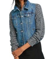 Anthropologie Pilcro Lambswool Sweater Knit Sleeve Denim Jean Jacket Size Medium