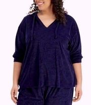 Dark Blue Terry Cloth Plus Size Hoodie 1X