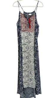 Knox Rose Womens Boho Bohemian Printed Tassel Midi Dress Size M Red Blue