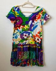 Jams World Hattie Dress Tiered Ruffle Hem Floral Tropical Size: S