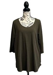 Tahari Olive Green 3/4 Sleeve Tunic Womens Slinky 1X Pullover Modest Minimal