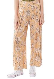 BILLABONG Boho Floral Yellow and White Wide-Leg Rayon Pants - Size Large