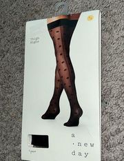 a new day thigh high size S/M black sheer polka dot NEW NWT