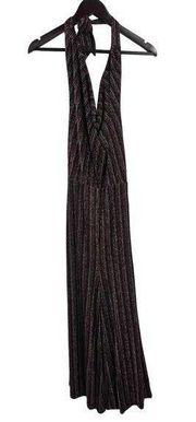 Yumi Kim Black Sparkly Stripe Halter Jumpsuit Sample Small New