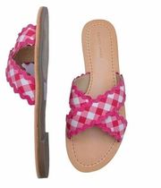 NIB Draper James Piper Flat Sandals in Raspberry Pink Gingham Women's Size 8